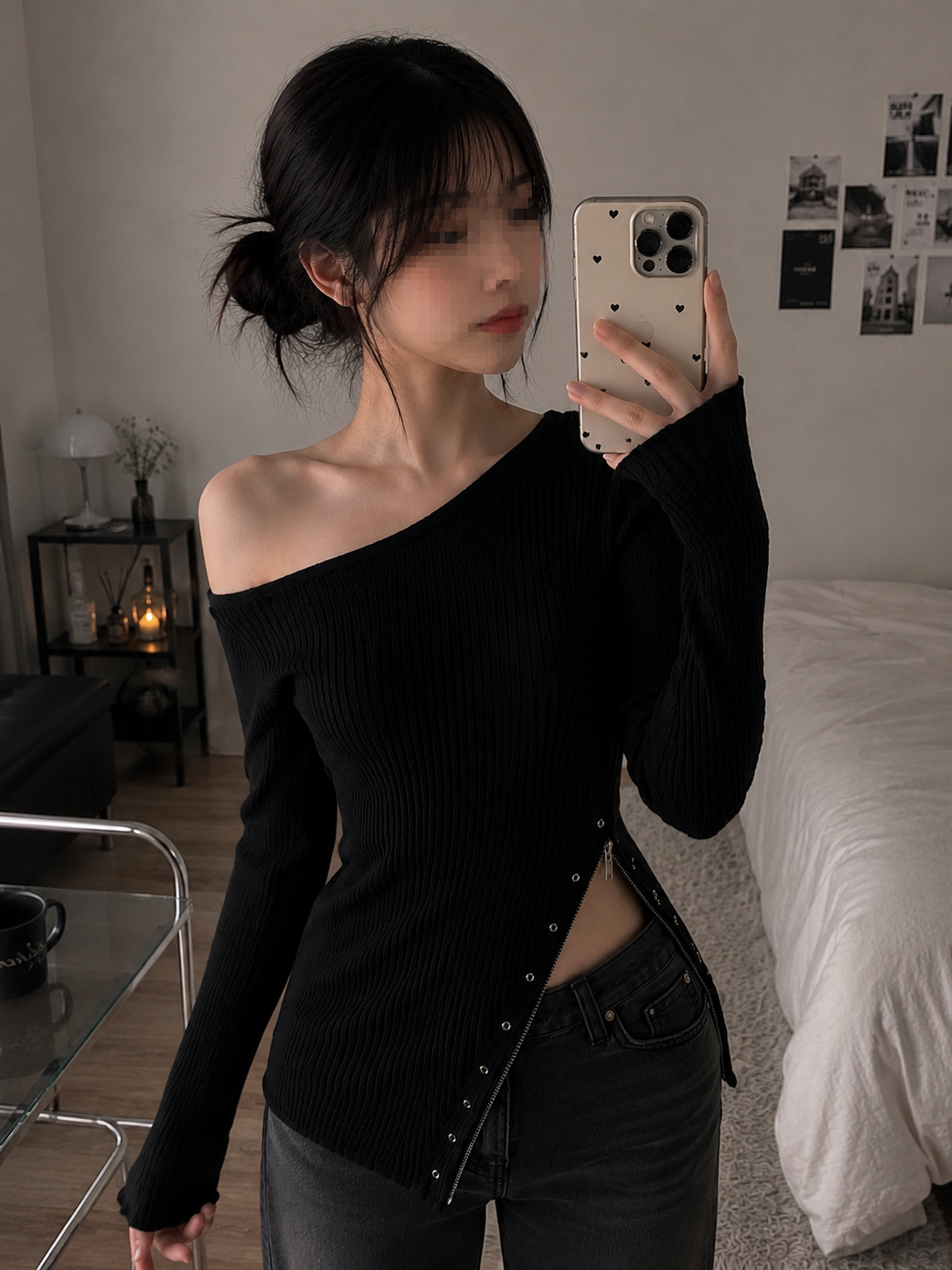 Obsidian Zip Grunge-Strickpullover