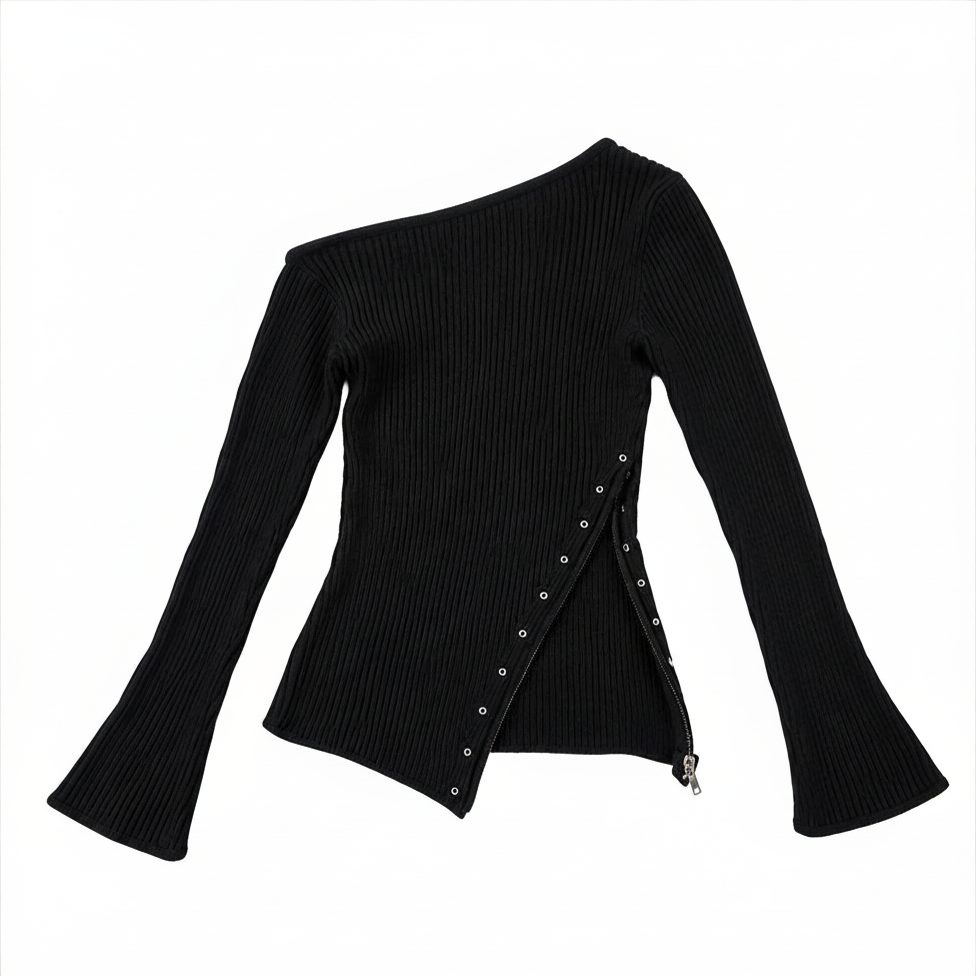 Obsidian Zip Grunge-Strickpullover