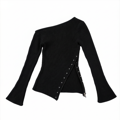 Obsidian Zip Grunge-Strickpullover